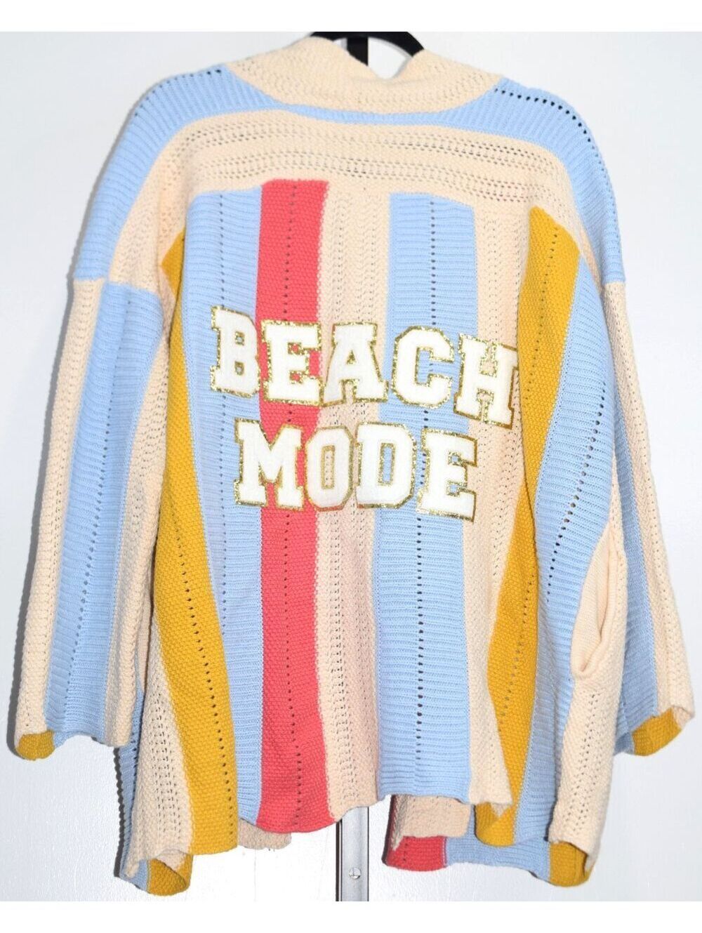 Judith March Beach Mode Striped Open Front Cardigan Colorblock Cotton Knit L